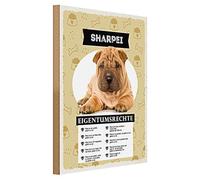 Divertente cartello in legno | Sharpei | Diritti di proprietà | Motivo cane | Decorazione | 30 cm x 40 cm