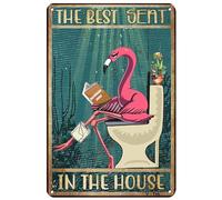 Divertente cartello in metallo con fenicottero per la decorazione del bagno; The Best Seat In The House; decorazione e accessori per il bagno decorazione da parete con fenicottero rosa, 20 x 30 cm