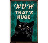 Divertente cartello in metallo con gatto nero Wow Thats enorme decorazione da parete per la casa o il bagno carino regalo per gli amanti dei gatti 15,2 x 20,3