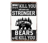 Divertente cartello in metallo con la scritta "Ciò che non ti uccide ti renderà più forte, tranne gli orsi", poster retrò, decorazione per la caverna dell'uomo, per bagno, casa, bar, ufficio, cucina,