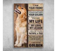 Divertente cartello in metallo con scritta "Golden Retriever, io sono il tuo amico, il tuo partner, il tuo Golden, tu sei la mia vita, il mio amore", in alluminio, stile retrò vintage, 8x12 pollici.