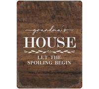 Divertente cartello in metallo con scritta "La casa della nonna, lasciate che il vizio abbia inizio", poster da parete, cartello in latta, opera d'arte con le Scritture, regalo per ufficio, esterno,