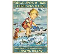 Divertente cartello in metallo per il bagno, con scritta in inglese "There was a girl who is really loved turtles it was me the end", stile vintage, decorazione da parete, in latta, regalo per garage