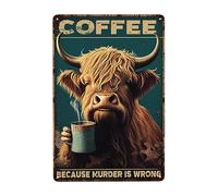 Divertente cartello in metallo retrò con mucca e caffè, decorazione da parete, regalo per gli amanti della mucca, caffè perché omicidio è sbagliato, cartello vintage in latta per bar, cucina, caffè,