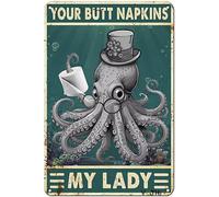 Divertente cartello in metallo retrò con scritta "Polpo, i tuoi tovaglioli per il sedere, la mia signora", decorazione per il bagno, toilette, toilette, decorazione funky per la casa, cartello da pa