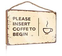 Divertente cartello per porta da ufficio con scritta "Coffee to Begin: A Sign of The Times", cartello in legno per decorazione della casa, cartello estivo per porta (20 x 30 cm)
