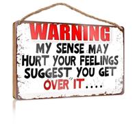 Divertente cartello per porta del bagno con avviso My Sense May Hurt Your Feelings Suggest You Get Over It... decorazioni per camera da letto, cartelli autunnali per la decorazione della casa (15 x 28