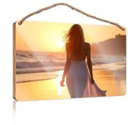 Divertente cartello per porta del bagno con tramonto serenità: una passeggiata sulla spiaggia in legno leggero cartello autunnale per portico decorazione bagno (20 x 30 cm)