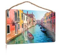 Divertente cartello per porta dell'ufficio con canali veneziani, in legno, decorazione vintage (15 x 28 cm)