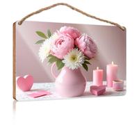 Divertente cartello per porta dell'ufficio, romantico, composizione floreale rosa con candele, cartello in legno da parete per cucina, decorazione vintage (15 x 28 cm)