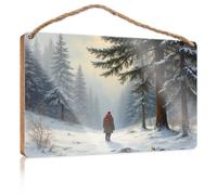 Divertente cartello per porta dell'ufficio, solitudine invernale: un uomo nella foresta innevata, piccolo cartello per la decorazione della casa, 15 x 28 cm