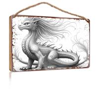 Divertente cartello per porta dell'ufficio Whispering Winds: The Majestic White Dragon Wooded Sign Boys Bedroom Decor for Men (20 x 30 cm)