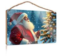 Divertente cartello per porta per ufficio Babbo Natale magico notte di Natale cartello in legno per la decorazione della casa divertente regalo di caccia (15 x 28 cm)