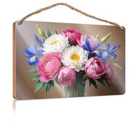 Divertente cartello per porta per ufficio con bouquet colorato: una sinfonia di fiori, cartello in legno per la decorazione della casa, regali divertenti per la caccia (23 x 35 cm)