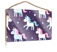 Divertente cartello per porta per ufficio con unicorni magici nel cielo notturno stellato in legno piccolo cartello per la decorazione della casa cartello estivo per porta (20 x 30 cm)