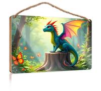 Divertente cartello per porta per ufficio, drago nella foresta incantata, cartello in legno per la decorazione della casa, divertente regalo di caccia (23 x 35 cm)