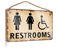 Divertente cartello per porta per ufficio e servizi igienici per tutti: simboli di genere e accessibilità, in legno, decorazione per ingresso e piscina (23 x 35 cm)