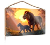 Divertente cartello per porta per ufficio, tramonto maestà: leone e pantera insieme, cartello in legno per la decorazione della casa, divertente regalo di caccia (20 x 30 cm)