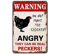 Divertente cartello vintage in metallo con scritta in lingua inglese "Warning Do Not Make The Chickens Angry For Farmhouse Gate Fence Wall Decor Chicken Signs For Coop Funny Outdoor 30,5 x 40,6 cm