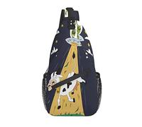 Divertente Cartone Animato Alien Ufo Mucca Stelle Luna Croce Petto Borsa Diagonalmente Sling Zaino Crossbody Borsa A Tracolla Da Viaggio Escursionismo Zaini Per Le Donne Degli Uomini
