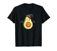 Divertente Cartone Animato Halloween Avocado con Pipistrello e Zucca Maglietta
