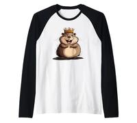 Divertente castoro con corona che ti fa sorridere per ragazzi e ragazze Maglia con Maniche Raglan