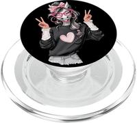 Divertente cavallo con occhi di gatto rosa occhiali doppio segno della pace PopSockets PopGrip per MagSafe