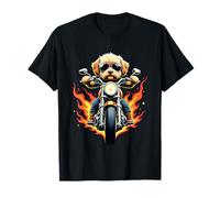 Divertente Cavapoo Dog Riding a Motorcycle Design Cavapoo Lovers Maglietta