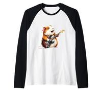 Divertente cavia Che Suona la Chitarra elettrica Amanti della Musica Maglia con Maniche Raglan