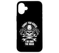 Divertente che tu mi abbia chiesto, possiedo il design del teschio della motocicletta da strada Custodia per iPhone 16 Plus