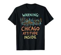 Divertente, Chicago, Illinois, Notte, Orizzonte, Vendemmia Maglietta
