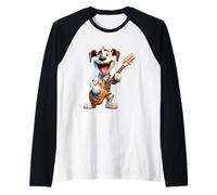 Divertente Chitarra elettrica a Forma di Cane per Amanti della Musica Maglia con Maniche Raglan