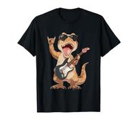Divertente Chitarra Rock Dinosauro Che Suona T-Rex Retro Design Maglietta