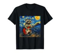 Divertente chitarra Van Gogh Starry Night Raccoon Maglietta