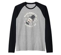 Divertente Cintura di Sicurezza con Scritta in Inglese Remember to Buckle Up Maglia con Maniche Raglan