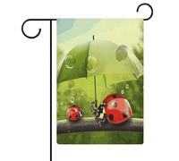 Divertente coccinella che tiene ombrelli Bandiera da giardino Casa Prato Cartello di benvenuto Banner Doppio Lato Piccole Bandiere Personalizzate per Piscina Cortile Esterno Decorazione Della Parete