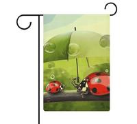 Divertente coccinella che tiene ombrelli bandiere da giardino 30,5 x 45,7 cm bandiera esterna a doppia faccia bandiera estiva da cortile floreale bandiere da giardino di benvenuto bandiere stagionali