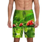 Divertente coccinella che tiene ombrelli da uomo 1-Pack Sleep Shorts Loungewear con tasche laterali, vestibilità traspirante, disponibile in grande.