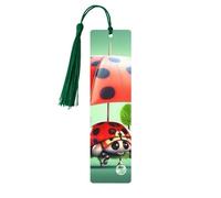Divertente coccinella che tiene ombrelli segnalibri in legno per gli amanti dei libri, segnalibro fai da te fatto a mano con nappe colorate Marcatori di pagina stampati su entrambi i lati, accessori