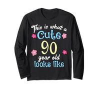 Divertente compleanno This Is What A Cute 90 Novantenne Looks Maglia a Manica