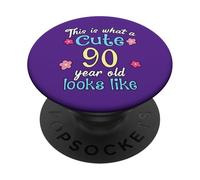 Divertente compleanno This Is What A Cute 90 Novantenne Looks PopSockets PopGrip Adesivo