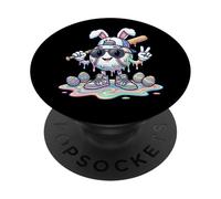 Divertente coniglietto da baseball a goccia Tie Dye Pasqua ragazzi bambini bambini PopSockets PopGrip Adesivo