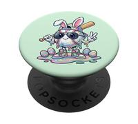 Divertente coniglietto da baseball a goccia Tie Dye Pasqua ragazzi bambini bambini PopSockets PopGrip Adesivo