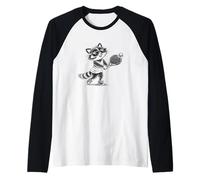 Divertente Cool Raccoon Giocare Padel Cartoon Maglia con Maniche Raglan