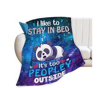 Divertente coperta a forma di panda con scritta "I Like to Stay in Bed Its Too Peopley Outdoor, coperta con panda, idea regalo per ragazzi, ragazze, bambini, adulti, ultra morbida, accogliente, calda