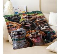 Divertente coperta in flanella con stampa di cani selfie, super morbida e accogliente a tema cani, per gli amanti degli animali domestici e per uso domestico (02,75 x 100 cm)