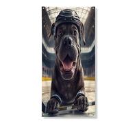 Divertente copertura per porta esterna a forma di cane corso, 91 x 182 cm, con stampa di cucciolo di hockey su ghiaccio, decorazione per porta anteriore e posteriore, decorazione divertente per la