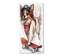 Divertente copertura per porta esterna a forma di cane Papillon, 91 x 182 cm, per skateboard, sport, per porta anteriore e posteriore, decorazione divertente per la casa e il portico degli animali