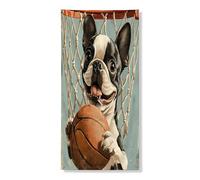 Divertente copertura per porta esterna con cane Boston Terrier, 91 x 182 cm, decorazione per porta anteriore e posteriore con cucciolo di basket, decorazione per interni e portico