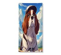 Divertente copertura per porta esterna con cane Cavalier King Charles Spaniel 91,2 x 182,9 cm, decorazione per porta anteriore e posteriore con cucciolo di baseball, decorazione per interni e portico